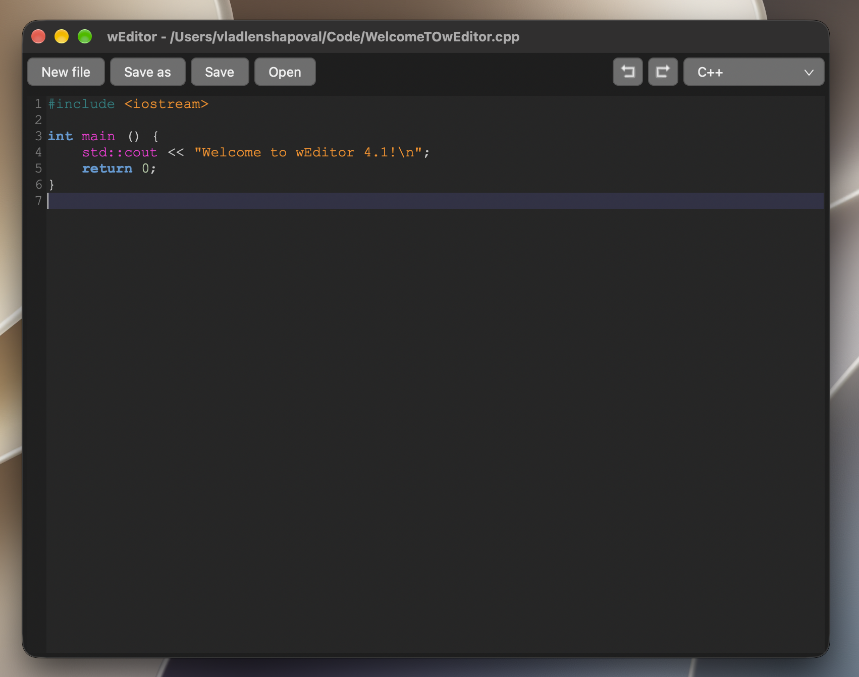 wEditor on macOS